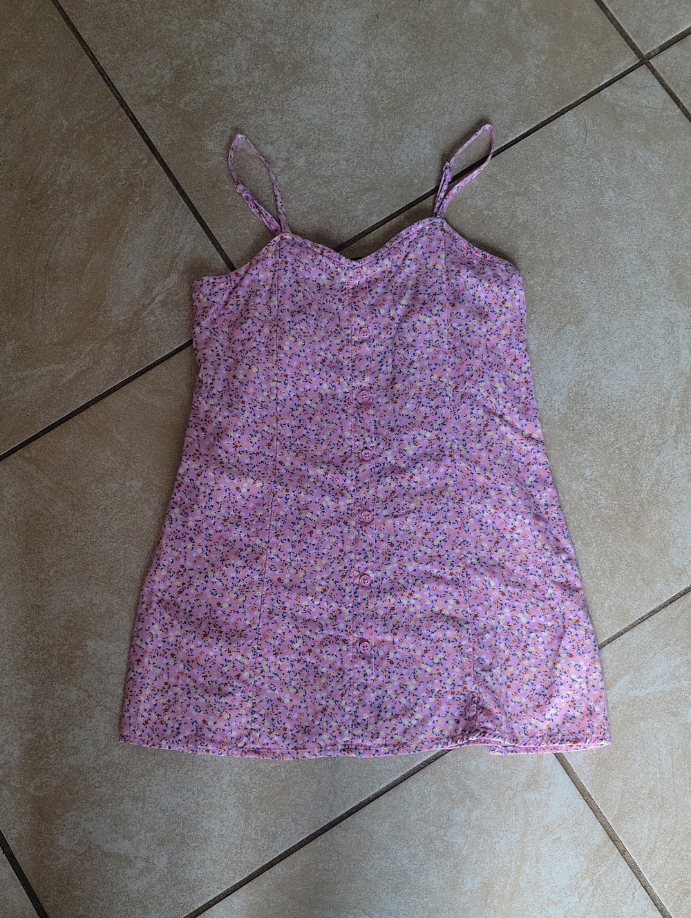art class Pink Floral Button-Front Spaghetti Strap Dress